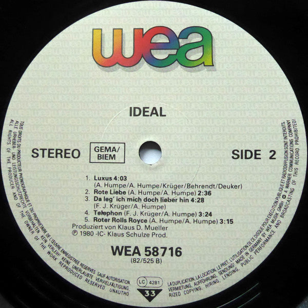 Ideal (3) : Ideal (LP, Album, RE)