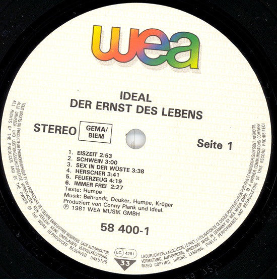 Ideal (3) : Der Ernst Des Lebens (LP, Album, RE)