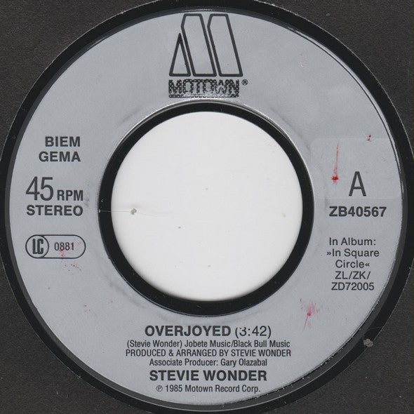 Stevie Wonder : Overjoyed (7", Single)