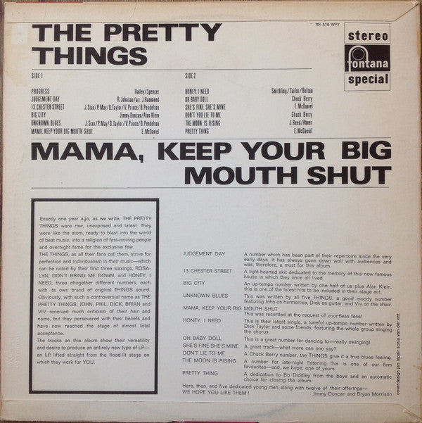 The Pretty Things : Mama, Keep Your Big Mouth Shut (LP, Album, RE)