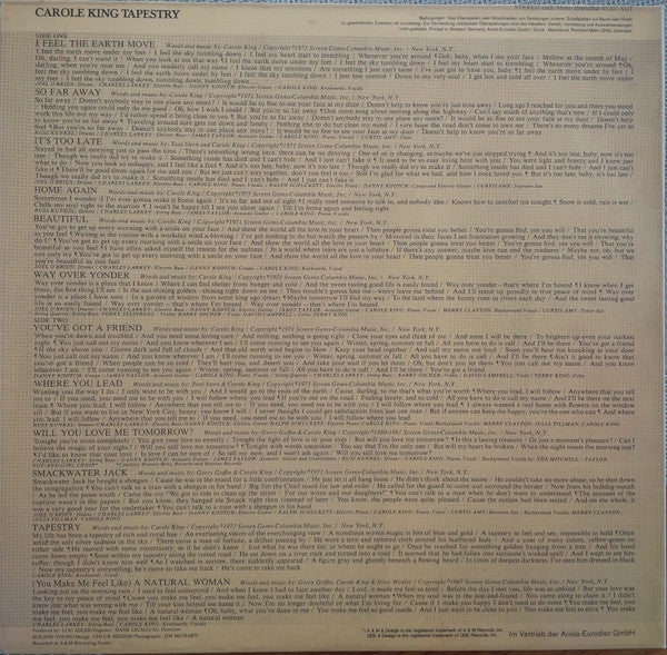 Carole King : Tapestry (LP, Album, RE, Gat)