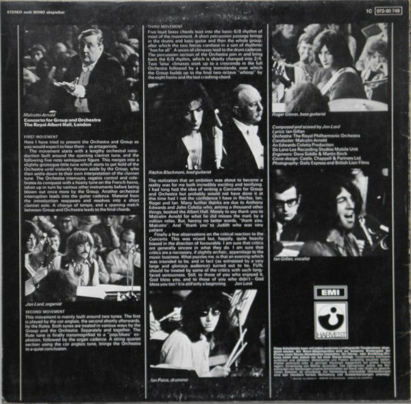 Deep Purple, The Royal Philharmonic Orchestra* Conducted By Malcolm Arnold : Concerto For Group And Orchestra (LP, Album, RP)