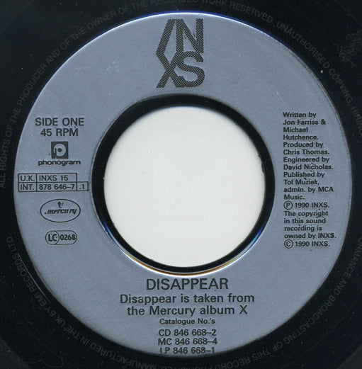 INXS : Disappear (7", Juk)