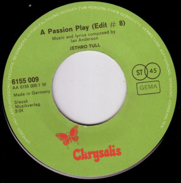 Jethro Tull : A Passion Play (Edit #8) / A Passion Play (Edit #9) (7", Single)