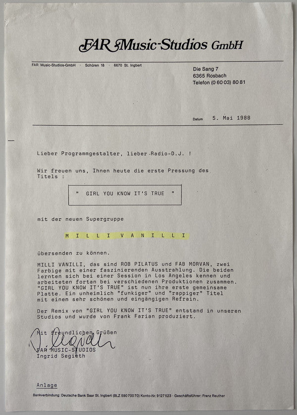 Milli Vanilli : Girl You Know It's True (12", Maxi)