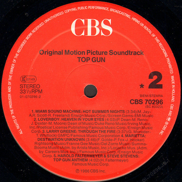 Various : Top Gun (Original Motion Picture Soundtrack) (LP, Album)