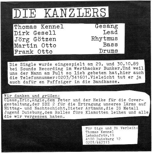 Die Kanzlers : Alte Liebe / Wenn Es Die Zeit Erfordert (7")