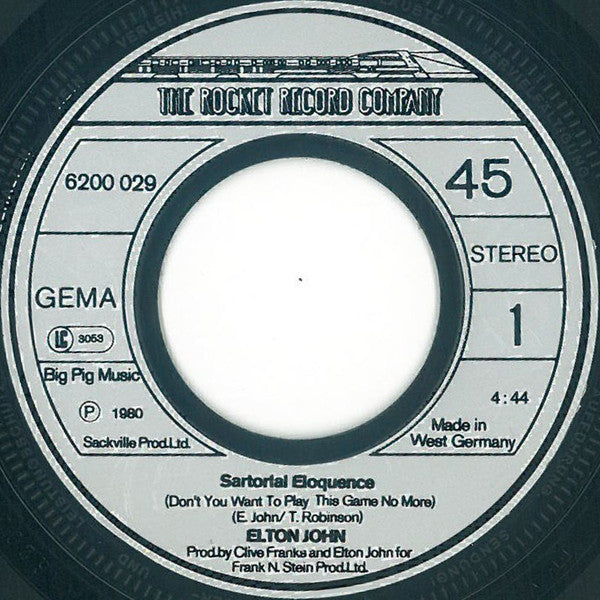 Elton John : Sartorial Eloquence (Don't You Want To Play This Game No More) (7", Single)