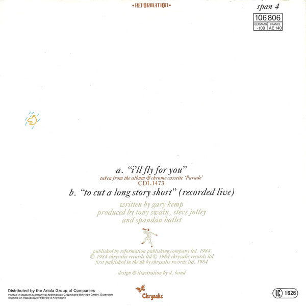 Spandau Ballet : I'll Fly For You (7", Single)