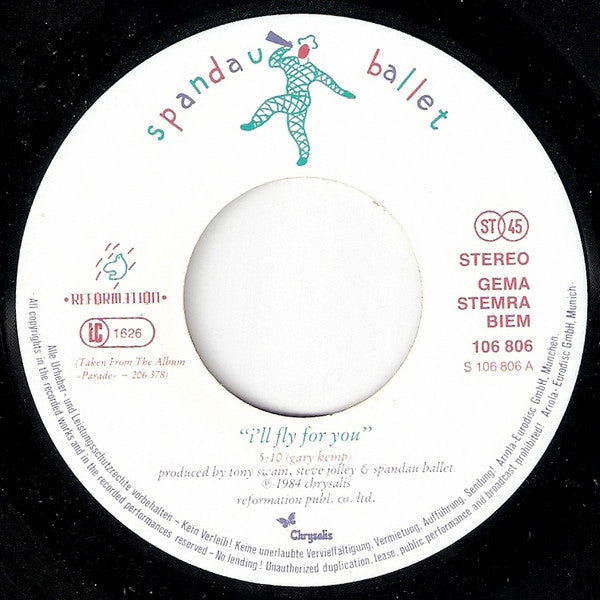 Spandau Ballet : I'll Fly For You (7", Single)