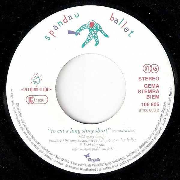 Spandau Ballet : I'll Fly For You (7", Single)