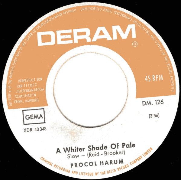 Procol Harum : A Whiter Shade Of Pale (7", Single)