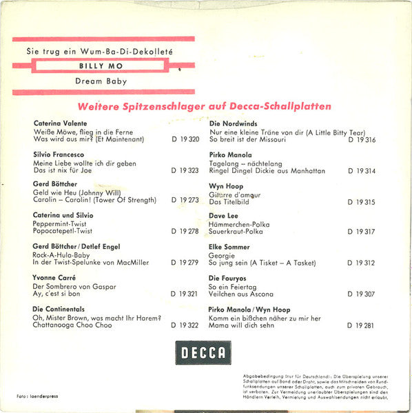 Billy Mo : Sie Trug Ein Wum-Ba-Di-Decolleté / Dream Baby (7", Single, Mono)