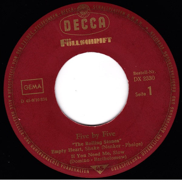 The Rolling Stones : Five By Five (7", EP, Mono)