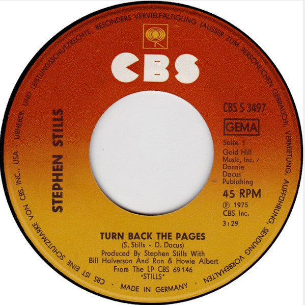 Stephen Stills : Turn Back The Pages (7", Single)