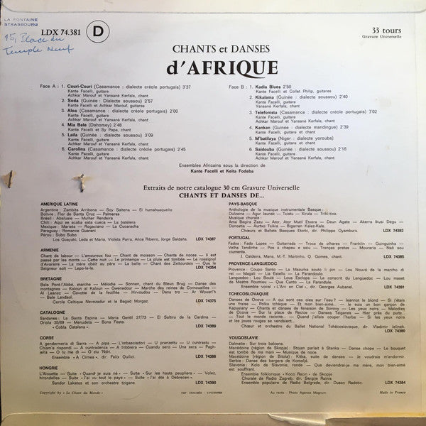 Keita Fodeba, Kante Facelli : Chants & Danses Afrique (LP)