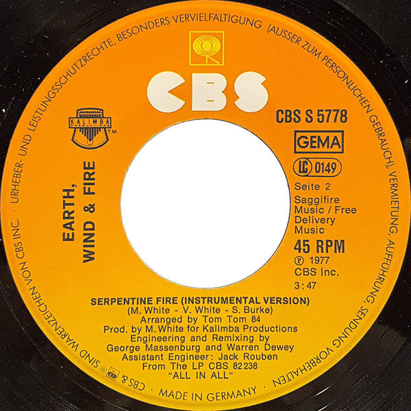 Earth Wind & Fire* : Serpentine Fire (7")