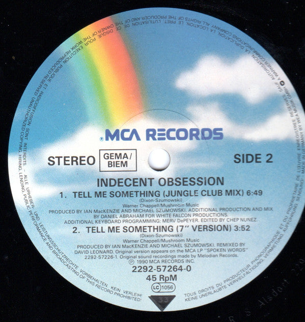 Indecent Obsession : Tell Me Something (12")