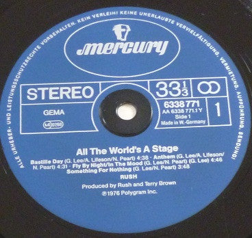 Rush : All The World's A Stage (2xLP, Album, RE, Gat)