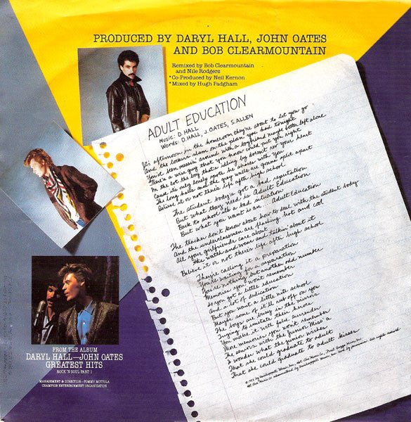 Daryl Hall & John Oates : Adult Education (7", Single)