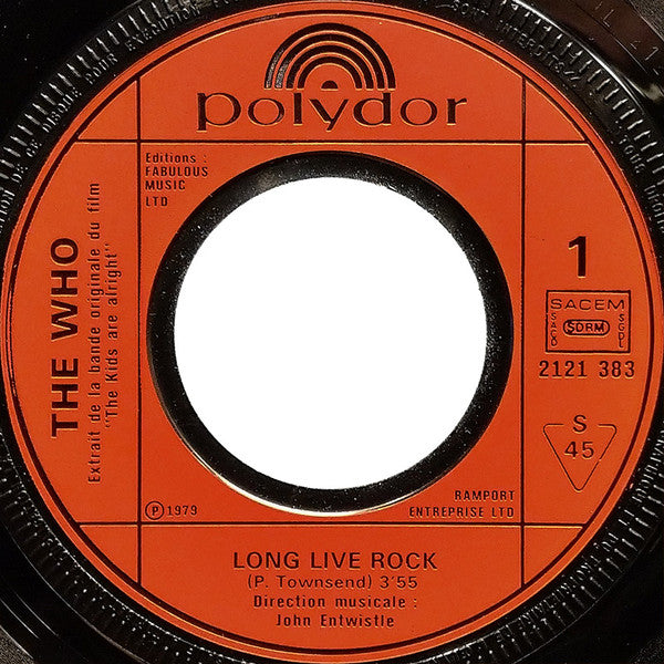 The Who : Long Live Rock (7", Single)