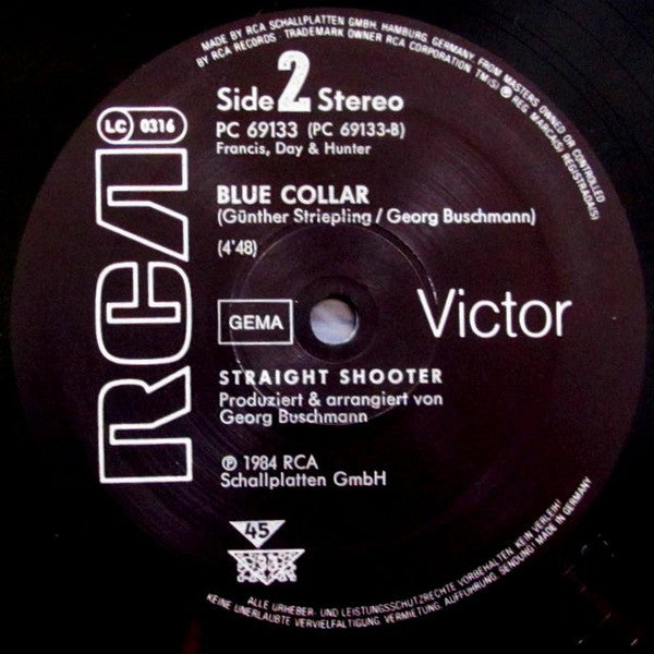 Straight Shooter : Deep In The Night / Blue Collar (12", Maxi)