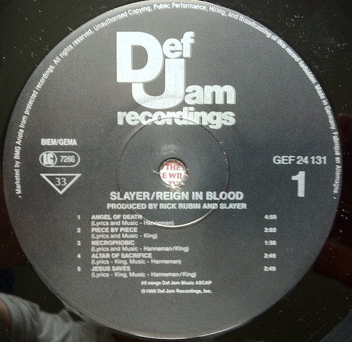 Slayer : Reign In Blood (LP, Album, RE)