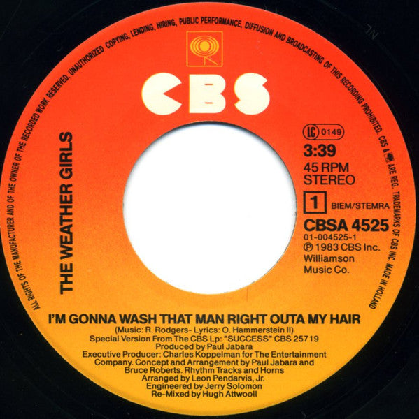 The Weather Girls : I'm Gonna Wash That Man Right Outa My Hair / Ladies Hot Line (7")