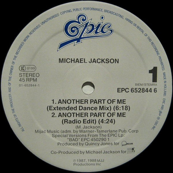Michael Jackson : Another Part Of Me (Extended Dance Mix) (12", Maxi)