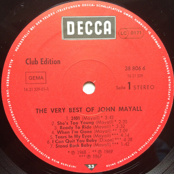 John Mayall : The Very Best Of John Mayall (LP, Comp, Club)