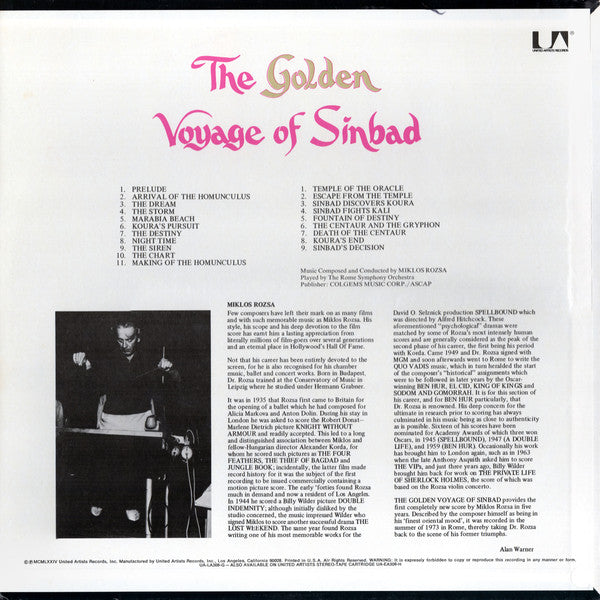Miklos Rozsa*, The Rome Symphony Orchestra* : The Golden Voyage Of Sinbad: Original Motion Picture Soundtrack (LP, Album)