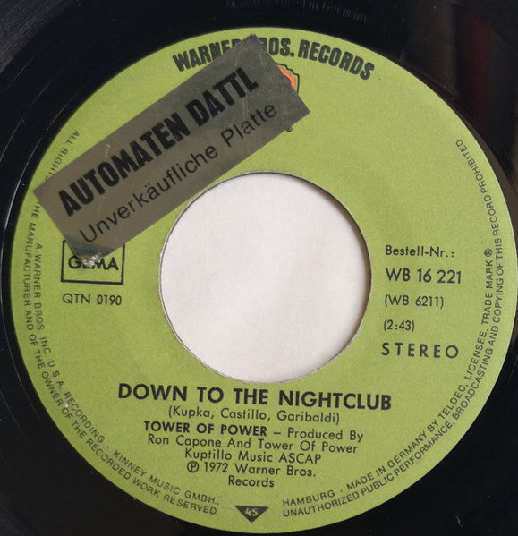 Tower Of Power : Down To The Night Club (7", Single)