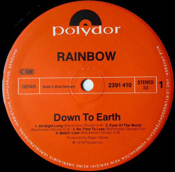 Rainbow : Down To Earth (LP, Album, RP)