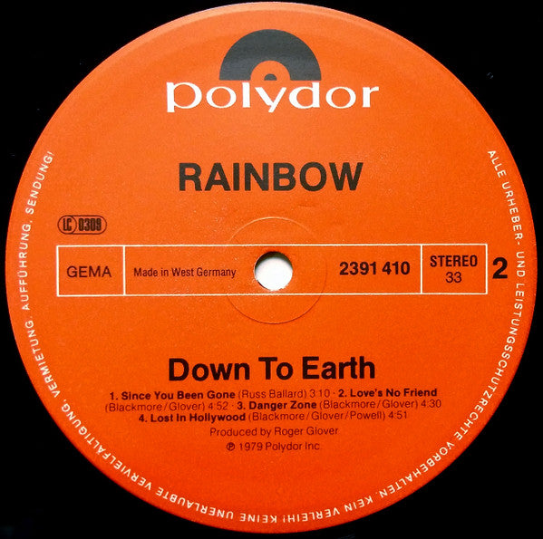 Rainbow : Down To Earth (LP, Album, RP)
