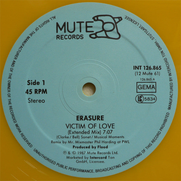 Erasure : Victim Of Love (Remix) (12", Maxi, Yel)
