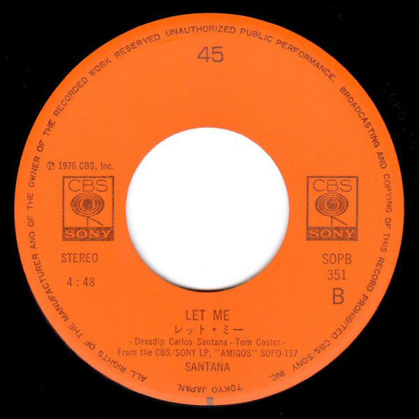 Santana : Europa (Earth's Cry, Heaven's Smile) (7", Single)