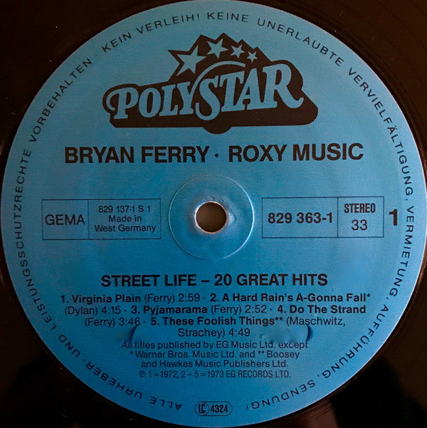 Roxy Music / Bryan Ferry : Street Life - 20 Great Hits (2xLP, Comp)