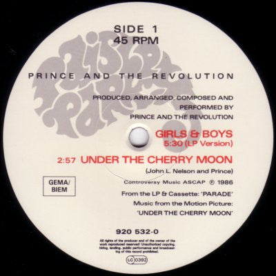Prince And The Revolution : Girls & Boys (12", Single, Pos)