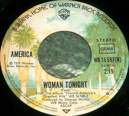 America (2) : Woman Tonight / Daisy Jane (7", Single)