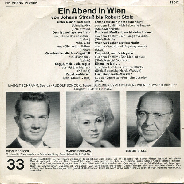 Berliner Symphoniker Directed By Robert Stolz : Ein Abend In Wien Von Johann Strauß Bis Robert Stolz (7", EP)