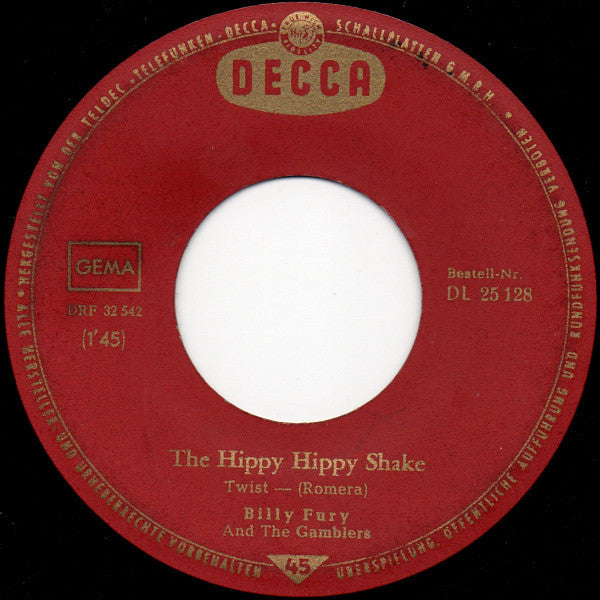 Billy Fury & The Gamblers (4) : The Hippy Hippy Shake (7", Single)