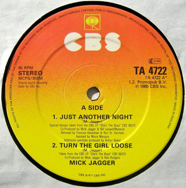 Mick Jagger : Just Another Night (Extended Remix Version) (12")