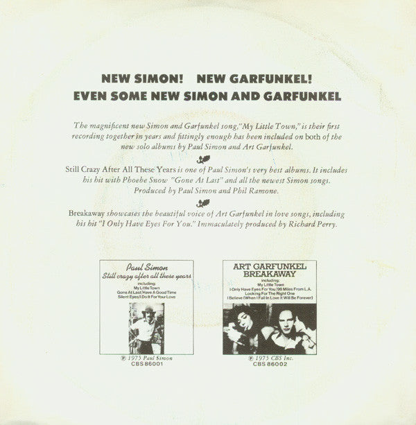 Simon And Garfunkel* Plus Art Garfunkel Plus Paul Simon : My Little Town (7", Single)