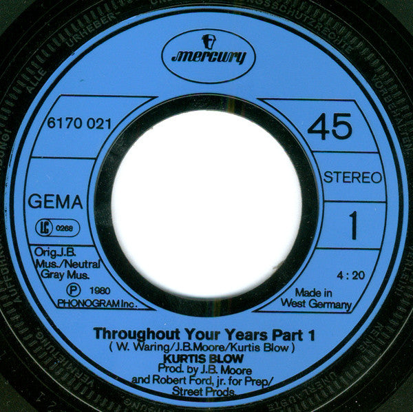 Kurtis Blow : Throughout Your Years (Part 1) / Throughout Your Years (Part 2) (7", Single)