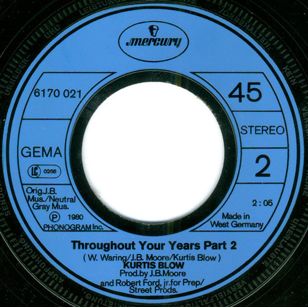 Kurtis Blow : Throughout Your Years (Part 1) / Throughout Your Years (Part 2) (7", Single)