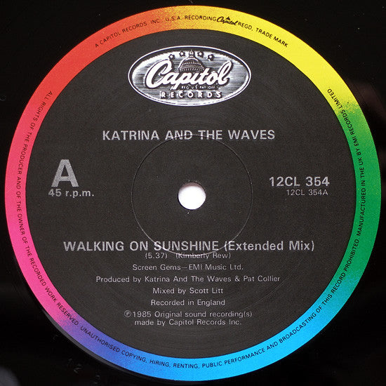 Katrina And The Waves : Walking On Sunshine (Extended Version) (12", Single)