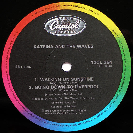 Katrina And The Waves : Walking On Sunshine (Extended Version) (12", Single)