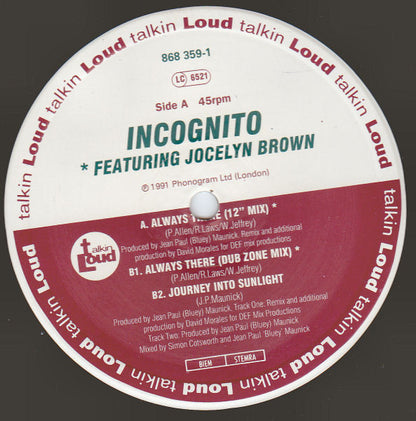 Incognito Featuring Jocelyn Brown : Always There (12", Single, Red)