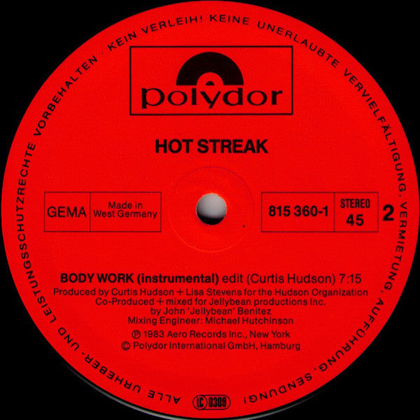 Hot Streak : Body Work (12", Maxi)