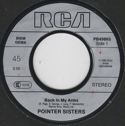 Pointer Sisters : Back In My Arms (7", Single)
